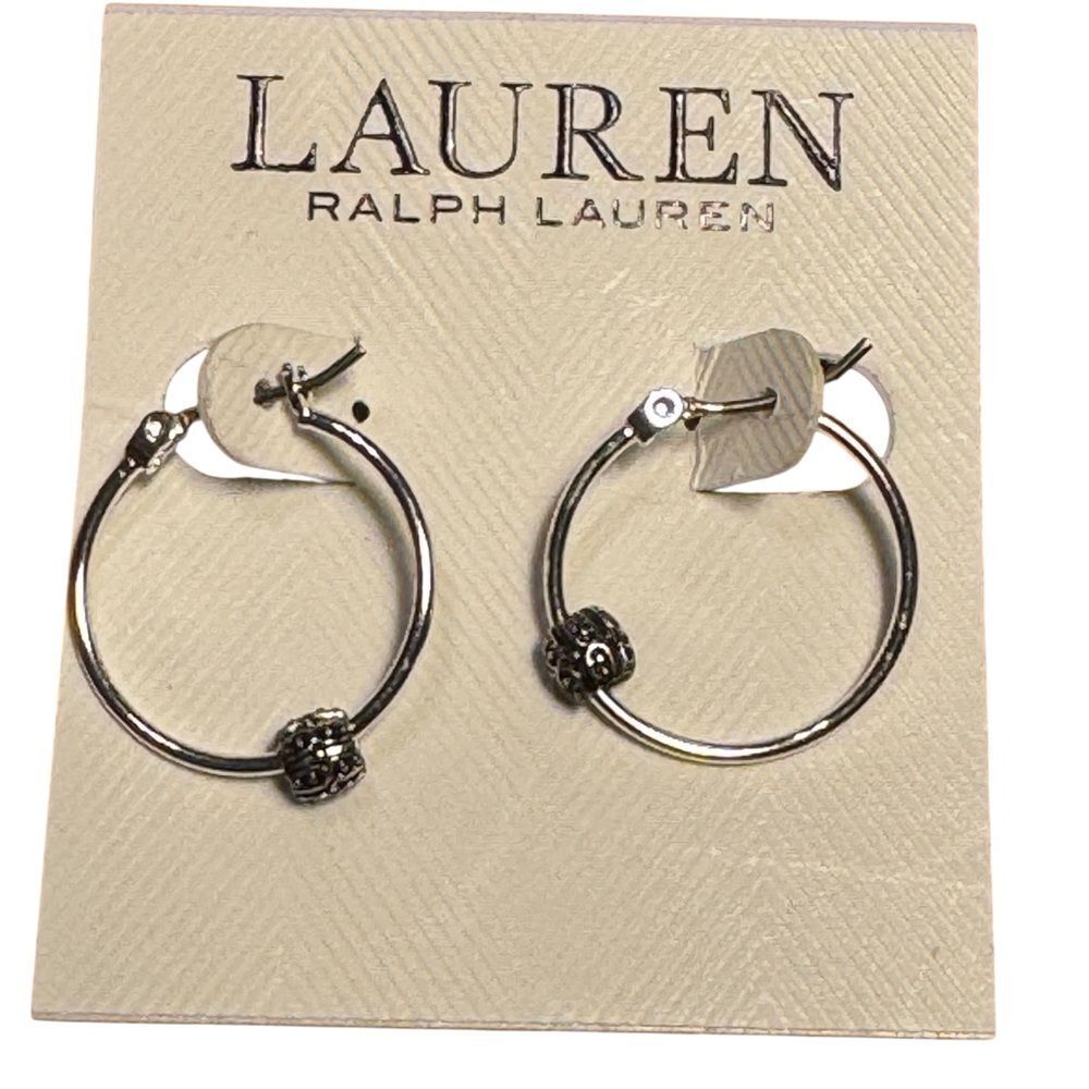 Lauren Ralph Lauren Silver Beaded Hoop Earrings